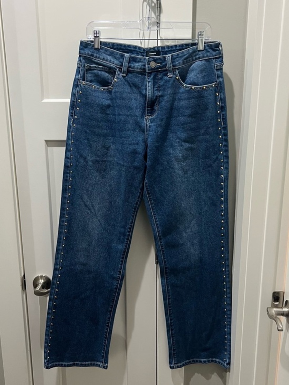 Express Dark Blue Straight Jeans with Gold Studs
